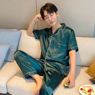 Vasariniai vyriški pižamų rinkiniai Laisvalaikio satino miegui skirti vyriški marškiniai trumpomis rankovėmis pižama vyriški minkšti šilko drabužiai Namų drabužiai Didelio dydžio poilsio drabužiai