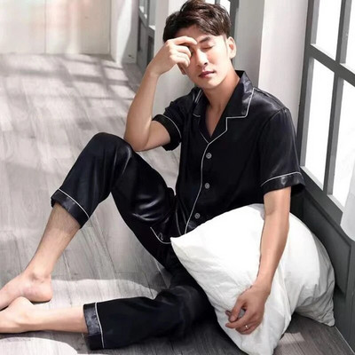 Vasariniai vyriški pižamų rinkiniai Laisvalaikio satino miegui skirti vyriški marškiniai trumpomis rankovėmis pižama vyriški minkšti šilko drabužiai Namų drabužiai Didelio dydžio poilsio drabužiai