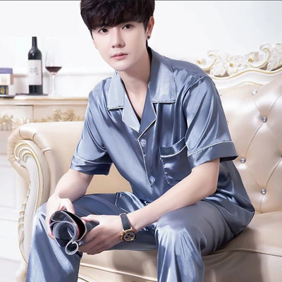 Vasariniai vyriški pižamų rinkiniai Laisvalaikio satino miegui skirti vyriški marškiniai trumpomis rankovėmis pižama vyriški minkšti šilko drabužiai Namų drabužiai Didelio dydžio poilsio drabužiai