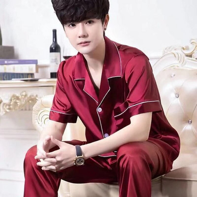 Vasariniai vyriški pižamų rinkiniai Laisvalaikio satino miegui skirti vyriški marškiniai trumpomis rankovėmis pižama vyriški minkšti šilko drabužiai Namų drabužiai Didelio dydžio poilsio drabužiai