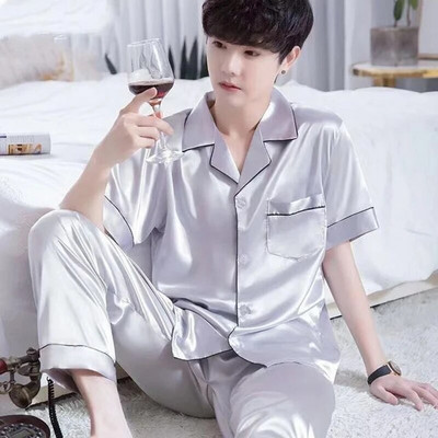 Vasariniai vyriški pižamų rinkiniai Laisvalaikio satino miegui skirti vyriški marškiniai trumpomis rankovėmis pižama vyriški minkšti šilko drabužiai Namų drabužiai Didelio dydžio poilsio drabužiai