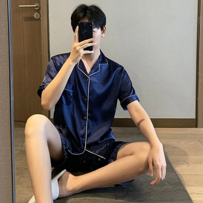 Vasariniai vyriški pižamų rinkiniai Laisvalaikio satino miegui skirti vyriški marškiniai trumpomis rankovėmis pižama vyriški minkšti šilko drabužiai Namų drabužiai Didelio dydžio poilsio drabužiai