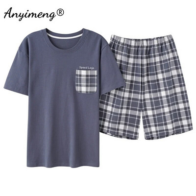 Πιτζάμες Ανδρικά Βαμβακερά Sleepwear Καλοκαιρινό Σορτς Leisure Είδη σπιτιού Μαύρο χρώμα Εκτύπωση γράμματος Πιτζάμες Plus Size Sporty Sleep Wear 4xl