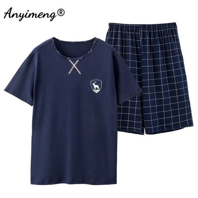 Πιτζάμες Ανδρικά Βαμβακερά Sleepwear Καλοκαιρινό Σορτς Leisure Είδη σπιτιού Μαύρο χρώμα Εκτύπωση γράμματος Πιτζάμες Plus Size Sporty Sleep Wear 4xl