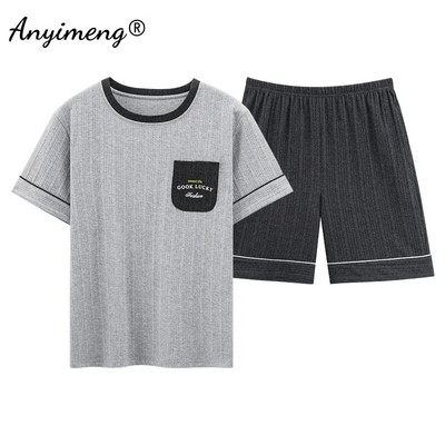 Πιτζάμες Ανδρικά Βαμβακερά Sleepwear Καλοκαιρινό Σορτς Leisure Είδη σπιτιού Μαύρο χρώμα Εκτύπωση γράμματος Πιτζάμες Plus Size Sporty Sleep Wear 4xl