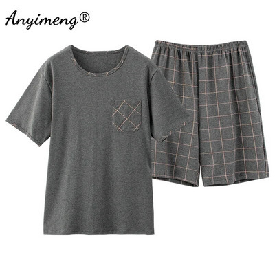 Πιτζάμες Ανδρικά Βαμβακερά Sleepwear Καλοκαιρινό Σορτς Leisure Είδη σπιτιού Μαύρο χρώμα Εκτύπωση γράμματος Πιτζάμες Plus Size Sporty Sleep Wear 4xl