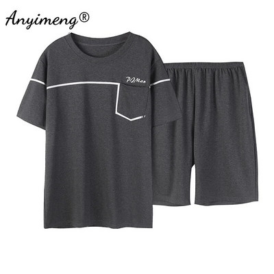 Πιτζάμες Ανδρικά Βαμβακερά Sleepwear Καλοκαιρινό Σορτς Leisure Είδη σπιτιού Μαύρο χρώμα Εκτύπωση γράμματος Πιτζάμες Plus Size Sporty Sleep Wear 4xl