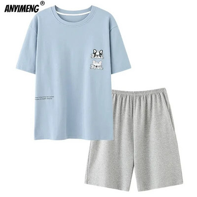 Πιτζάμες Ανδρικά Βαμβακερά Sleepwear Καλοκαιρινό Σορτς Leisure Είδη σπιτιού Μαύρο χρώμα Εκτύπωση γράμματος Πιτζάμες Plus Size Sporty Sleep Wear 4xl