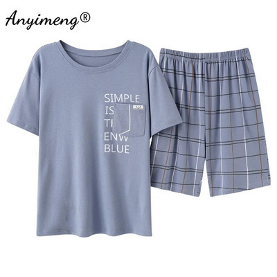 Πιτζάμες Ανδρικά Βαμβακερά Sleepwear Καλοκαιρινό Σορτς Leisure Είδη σπιτιού Μαύρο χρώμα Εκτύπωση γράμματος Πιτζάμες Plus Size Sporty Sleep Wear 4xl