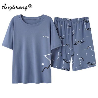 Πιτζάμες Ανδρικά Βαμβακερά Sleepwear Καλοκαιρινό Σορτς Leisure Είδη σπιτιού Μαύρο χρώμα Εκτύπωση γράμματος Πιτζάμες Plus Size Sporty Sleep Wear 4xl