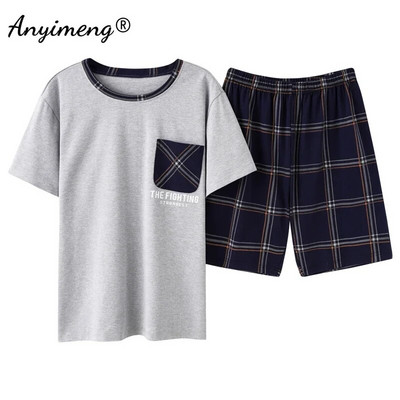 Πιτζάμες Ανδρικά Βαμβακερά Sleepwear Καλοκαιρινό Σορτς Leisure Είδη σπιτιού Μαύρο χρώμα Εκτύπωση γράμματος Πιτζάμες Plus Size Sporty Sleep Wear 4xl