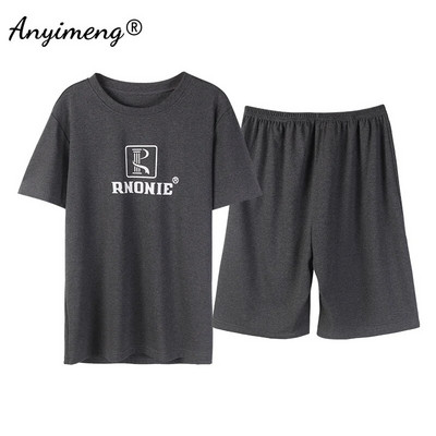 Πιτζάμες Ανδρικά Βαμβακερά Sleepwear Καλοκαιρινό Σορτς Leisure Είδη σπιτιού Μαύρο χρώμα Εκτύπωση γράμματος Πιτζάμες Plus Size Sporty Sleep Wear 4xl