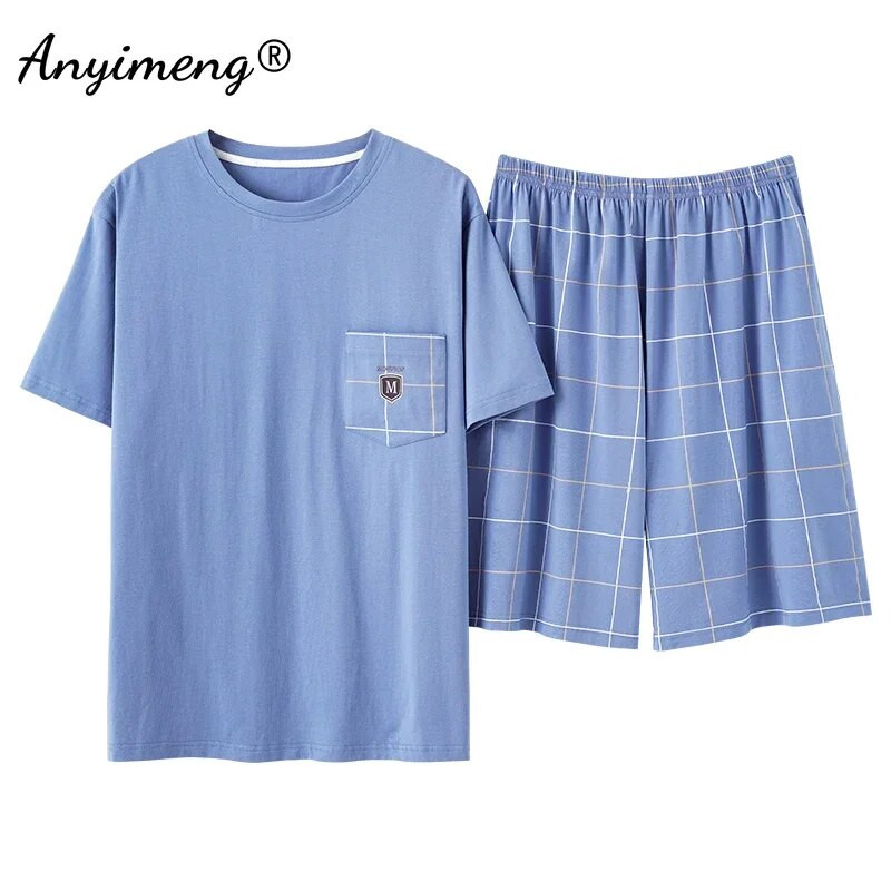 Πιτζάμες Ανδρικά Βαμβακερά Sleepwear Καλοκαιρινό Σορτς Leisure Είδη σπιτιού Μαύρο χρώμα Εκτύπωση γράμματος Πιτζάμες Plus Size Sporty Sleep Wear 4xl