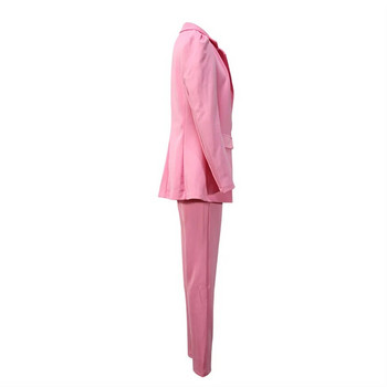 Ροζ Γυναικεία Κοστούμια με Ζώνη Λεπτά Κομψά Παντελόνια Φθινοπωρινά Μακρυμάνικα Σετ Δύο Τεμάχια Γυναικείο Μπλέιζερ Γυναικείο Γυναικείο Μονόχρωμο Ένδυμα