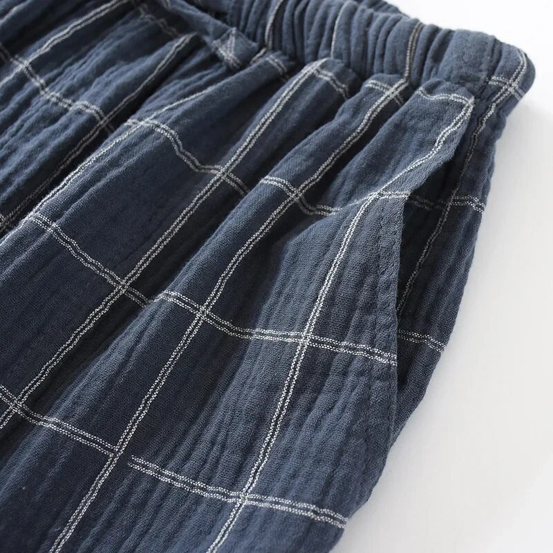 Ljetne muške pidžame za spavanje, kratke hlače, tanke pamučne prozračne karirane konstrukcije, široke pidžame velikih veličina, ležerne kućne kratke hlače