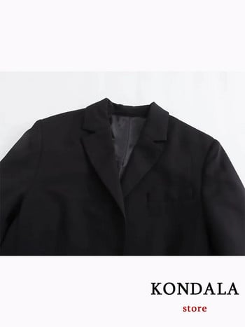 KONDALA Офис дамски костюм, черен, едноредно блейзър с цип и прави свободни панталони с V-образно деколте, модни есенни основни комплекти за 2023 г.