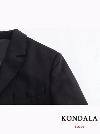 KONDALA Γυναικείο γυναικείο κοστούμι γραφείου μαύρο V λαιμόκοψη μονό στήθος φερμουάρ ίσιο φαρδύ παντελόνι μόδας 2023 Φθινοπωρινά βασικά σετ