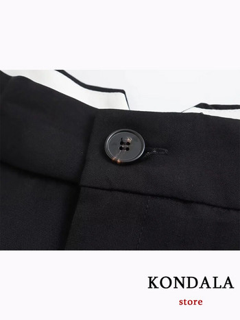 KONDALA Офис дамски костюм, черен, едноредно блейзър с цип и прави свободни панталони с V-образно деколте, модни есенни основни комплекти за 2023 г.