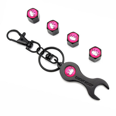 5 vnt. / rinkinys rožinės spalvos karūnos stiliaus apsaugos nuo vagystės emblema automobilinių ratų padangų oro vožtuvų dangteliai su veržliarakčiu raktų pakabuku cinko lydinio koteliu nuo dulkių A