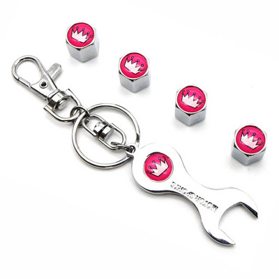 5 vnt. / rinkinys rožinės spalvos karūnos stiliaus apsaugos nuo vagystės emblema automobilinių ratų padangų oro vožtuvų dangteliai su veržliarakčiu raktų pakabuku cinko lydinio koteliu nuo dulkių A