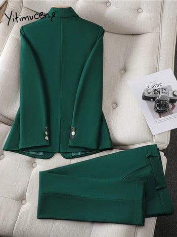 Yitimuceng Fashion Office Γυναικεία Επίσημα Παντελόνια Γυναικεία Κοστούμια Φθινόπωρο Χειμώνας 2023 Μακρυμάνικο Slim Blazer Παντελόνι 2 τεμαχίων