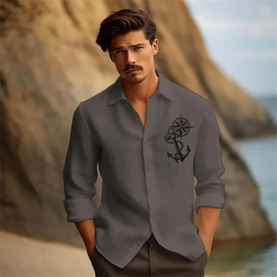 Sailboat Print Férfi ágyazású ing Hawaii Outdoor Street rövid ujjú felsők Nyaralás strandblúz Nyári túlméretezett férfi ingek