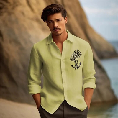 Sailboat Print Férfi ágyazású ing Hawaii Outdoor Street rövid ujjú felsők Nyaralás strandblúz Nyári túlméretezett férfi ingek