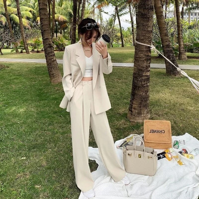 Proljetno-zimski modni dvodijelni blejzer i komplet hlača za žene Ružičasta odjeća Uredska dama 2-dijelni sako Odijelo Ulična odjeća Jesen