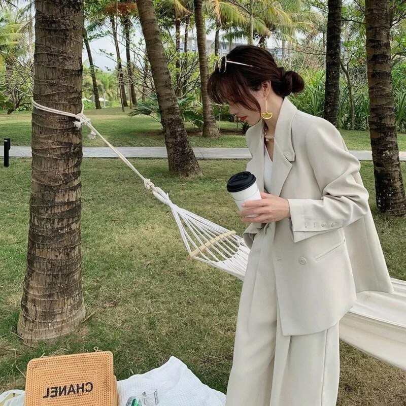 Proljetno-zimski modni dvodijelni blejzer i komplet hlača za žene Ružičasta odjeća Uredska dama 2-dijelni sako Odijelo Ulična odjeća Jesen