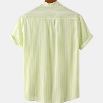 2024 Мъжки раирани ризи Хавайски ризи Раирано графично облекло Летни горнища с къс ръкав Streetwear Големи мъжки Henleys
