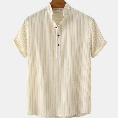 2024 Мъжки раирани ризи Хавайски ризи Раирано графично облекло Летни горнища с къс ръкав Streetwear Големи мъжки Henleys