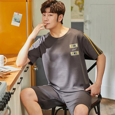 Plus Size L-3XL Βαμβακερά ενδύματα σπιτιού για άντρες Sleep tops Σορτς 2 τεμαχίων Σετ Πυζά Ανδρικά Νυχτικά Κινούμενα ρούχα νυχτερινά ρούχα Drop Ship