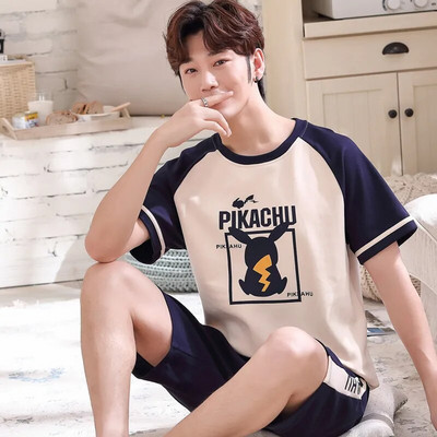 Plus Size L-3XL Βαμβακερά ενδύματα σπιτιού για άντρες Sleep tops Σορτς 2 τεμαχίων Σετ Πυζά Ανδρικά Νυχτικά Κινούμενα ρούχα νυχτερινά ρούχα Drop Ship