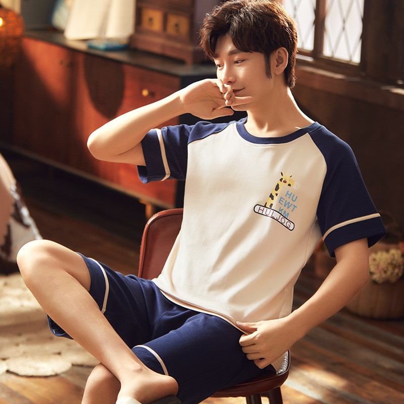 Plus Size L-3XL Βαμβακερά ενδύματα σπιτιού για άντρες Sleep tops Σορτς 2 τεμαχίων Σετ Πυζά Ανδρικά Νυχτικά Κινούμενα ρούχα νυχτερινά ρούχα Drop Ship