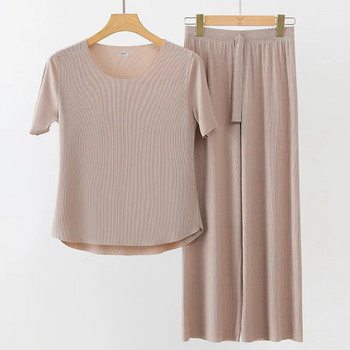 2023 Νέα ανδρικά Ice Silk Soft Sleepwear Γυναικείες καλοκαιρινές πιτζάμες O λαιμός Μασίφ Ρούχα σπιτιού Ανδρικά γυναικεία σετ πιτζάμες για ζευγάρια