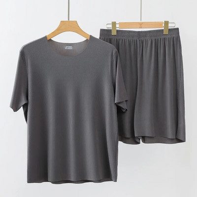 2023 Νέα ανδρικά Ice Silk Soft Sleepwear Γυναικείες καλοκαιρινές πιτζάμες O λαιμός Μασίφ Ρούχα σπιτιού Ανδρικά γυναικεία σετ πιτζάμες για ζευγάρια