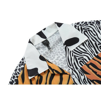 Dark Icon Zebra Patchwork Ανδρικό πουκάμισο πόλο Καλοκαιρινό γιορτινό πουκάμισο παραλίας Ανδρικά ρούχα Streetwear