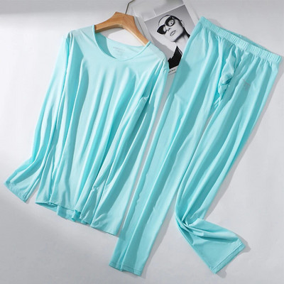 Alkalmi 2db vékony termál hosszú Johns szett férfiaknak egyszínű jégselyem hosszú ujjú felső alsó hálóruházat alsónemű férfi ruházat