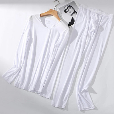 Alkalmi 2db vékony termál hosszú Johns szett férfiaknak egyszínű jégselyem hosszú ujjú felső alsó hálóruházat alsónemű férfi ruházat