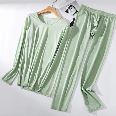 Alkalmi 2db vékony termál hosszú Johns szett férfiaknak egyszínű jégselyem hosszú ujjú felső alsó hálóruházat alsónemű férfi ruházat