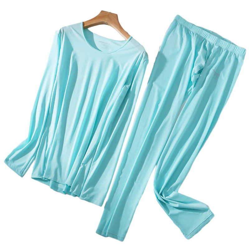 Alkalmi 2db vékony termál hosszú Johns szett férfiaknak egyszínű jégselyem hosszú ujjú felső alsó hálóruházat alsónemű férfi ruházat