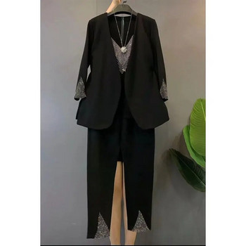 Μεγάλο μέγεθος 6XL γυναικείο κοστούμι σακάκι παλτό με παγιέτα γιλέκο και παντελόνι σετ τριών τεμαχίων ασορτί στολή Ρούχα εργασίας για χορό