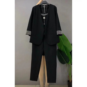 Μεγάλο μέγεθος 6XL γυναικείο κοστούμι σακάκι παλτό με παγιέτα γιλέκο και παντελόνι σετ τριών τεμαχίων ασορτί στολή Ρούχα εργασίας για χορό