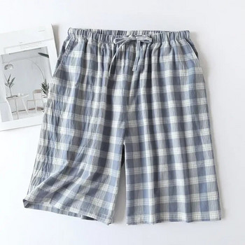 Къси шорти Summer Pj Thin Design Wear Двупластово карирано спално облекло Cotton Lounge Мъжки широки панталони Карирана пижама за домашно облекло
