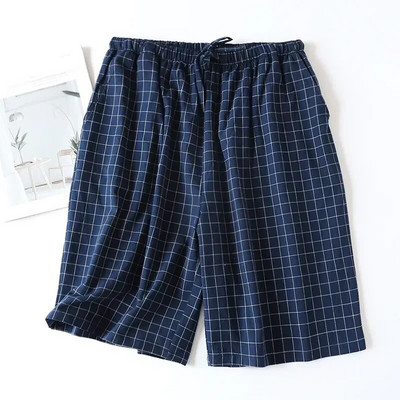 Къси шорти Summer Pj Thin Design Wear Двупластово карирано спално облекло Cotton Lounge Мъжки широки панталони Карирана пижама за домашно облекло