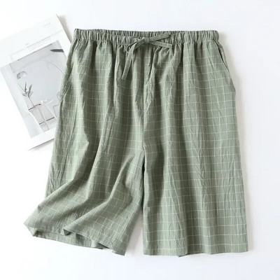 Rövidnadrágok Nyári Pj Vékony Design Wear Kockás Kétrétegű hálóruha Cotton Lounge Férfi Bő nadrág Kockás pizsama otthoni viselethez