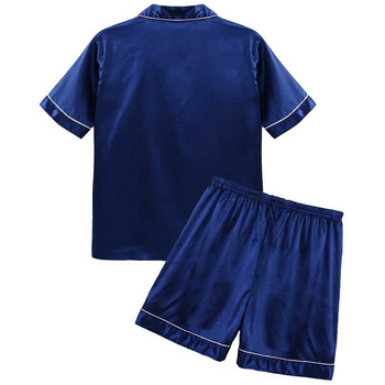 Ανδρικά Σετ Σαλόνια Πυτζάμες Μεταξένιο Σατέν Πιτζάμες με εγκοπή γιακά κοντό μανίκι πουκάμισο πουκάμισο με κουμπιά και μπόξερ σορτς Πυζά