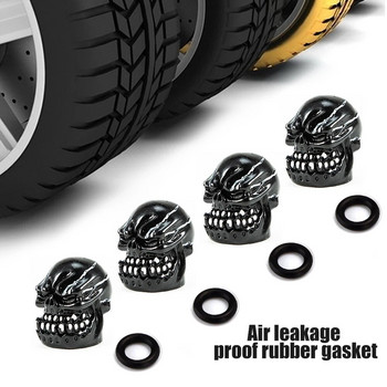 4 τεμάχια/Σετ Universal Skull Car Auto Wheel Tire Tire Stretch Caps Dust Covers Τροποποιημένο καπάκι βαλβίδας ελαστικού για αυτοκίνητο, μοτοσικλέτα και ποδήλατο