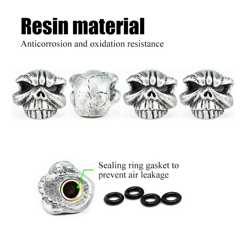 4 vnt / rinkinys vožtuvų dangteliai Skull Tire vožtuvo dulkių dangteliai automobiliams, motociklams, dviračių priedai padangų vožtuvų dangteliai