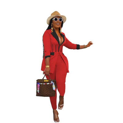 Leosd Sexy Patchwork Corset Blazer Viršutinė striukė ir ilgos pieštuko formos kelnės, kostiumai moterims, 2 dalių rinkiniai ilgomis rankovėmis biuro moteriški drabužiai